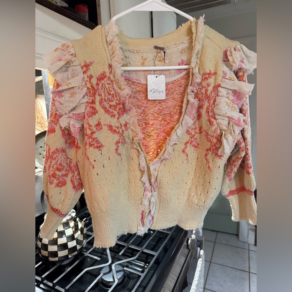 NWT free people rose garden cardi size l